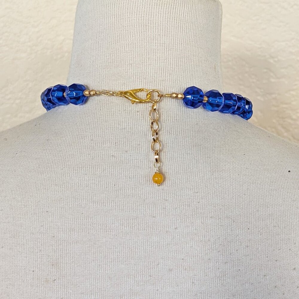 Royal Blue & Golden Yellow Agate Gold Inlaid Beaded Statement Necklace - Picture 3 of 3